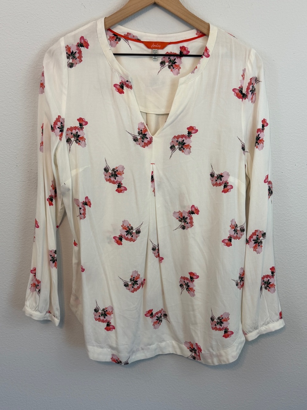 Joules Cream Long-Sleeve Top with Pink & Red Floral Print